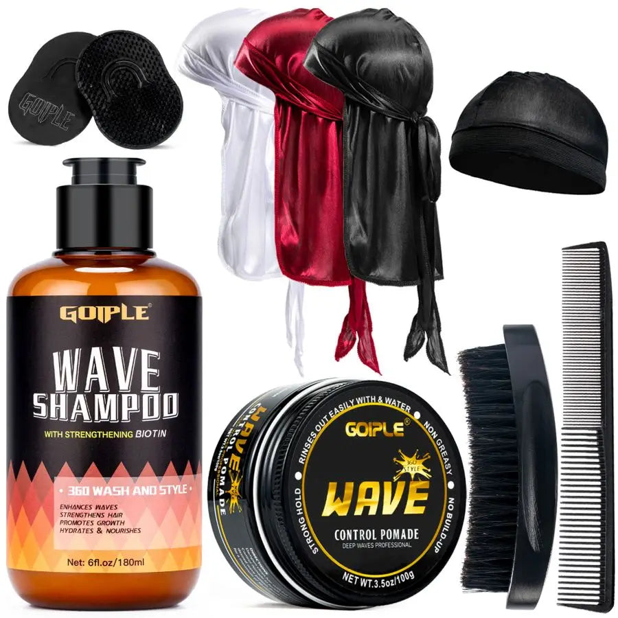 GOIPLE Deep Waves Control Pomade Natural Silky Shine Style 360 Wavy Hair Oil With Brush Sport Waves Cream For African Black Men