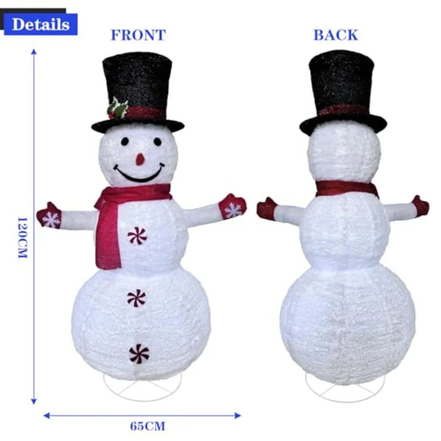 4 Feet Red Theme Snow Flannel Material Light Up Snowman Christmas Decoration for Indoor and Outdoor Patio Holiday Party Decorat