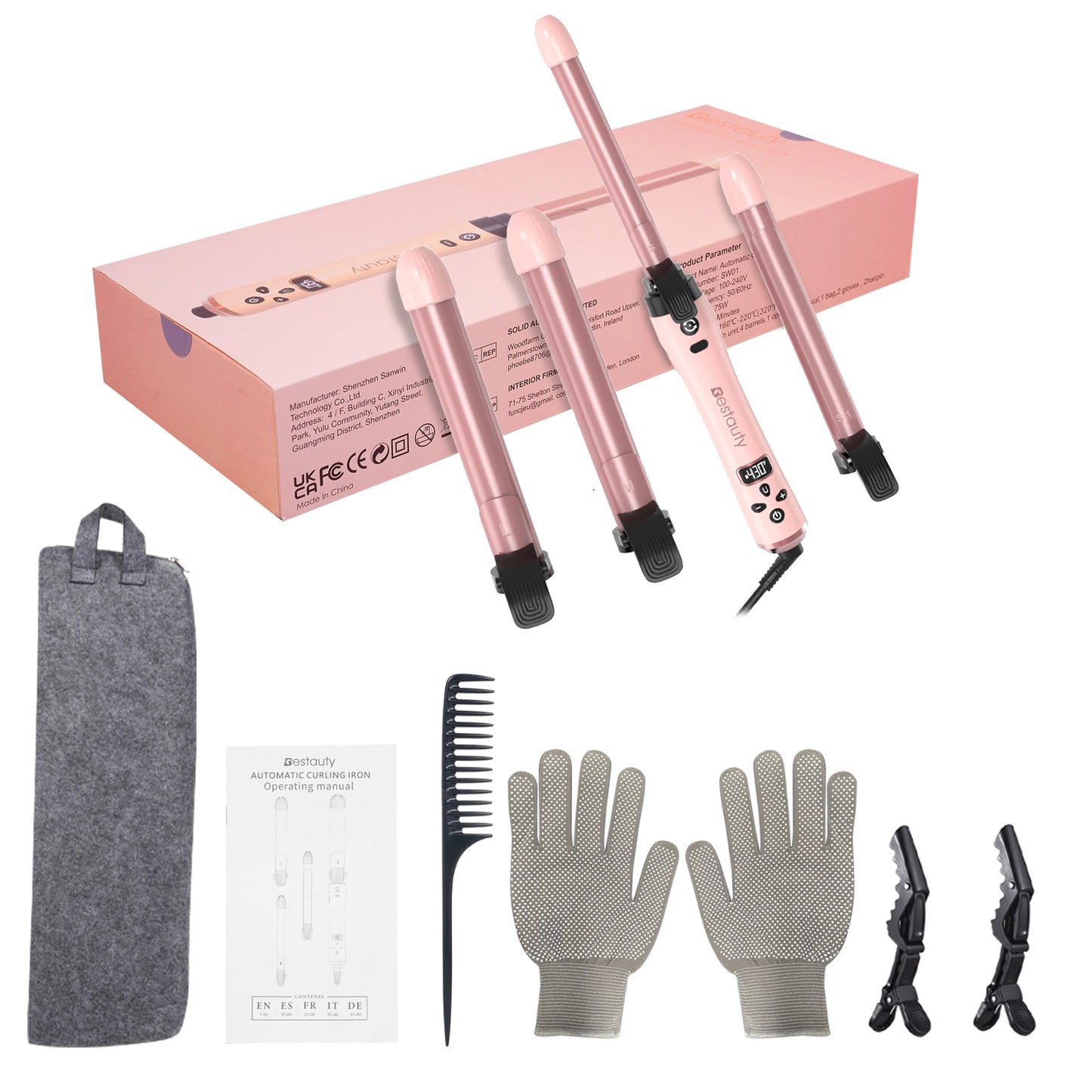 Hair Curler Ceramic Curling Iron Wand Set With Interchangeable Ceramic Barrel & Hair Clip & Heat Protective Glove Hair Curler