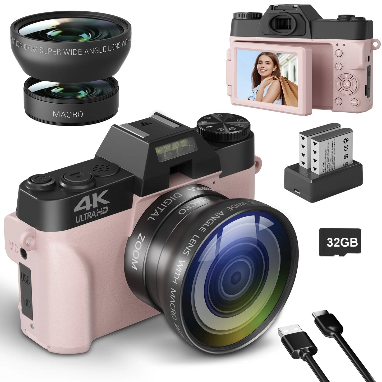 Compact Digital Photography Camera 4K WIFI Webcam Retro Vlog Recorder YouTube 64MP Camcorder 3 Inch Flip Screen Wide Angle Lens