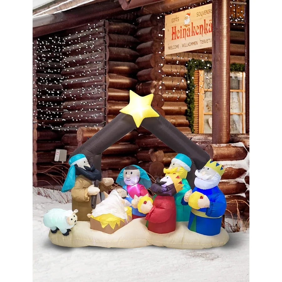 Christmas Inflatable Nativity Sets for Christmas Outdoor Decoration with Flashing LED LightsOutdoor Inflatable Nativity Scene S