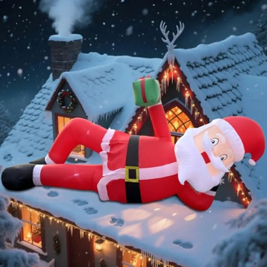 11.8 FT Inflatable Lying Santa Claus Outdoor Decorations with LED Lights for Eaves Roof Garden Lawn Christmas Winter Party Holi