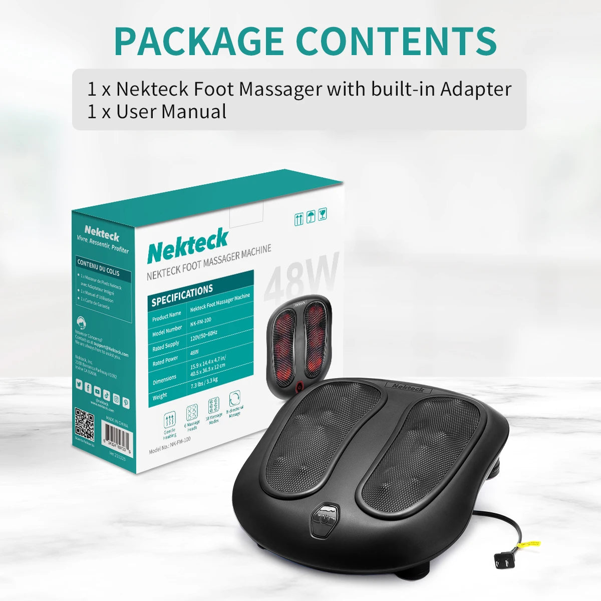 Nekteck Foot Massager with Heat to Relieve Painful Sores, Shiatsu Heated Electric Kneading Foot Massager for Plantar Fasciitis,