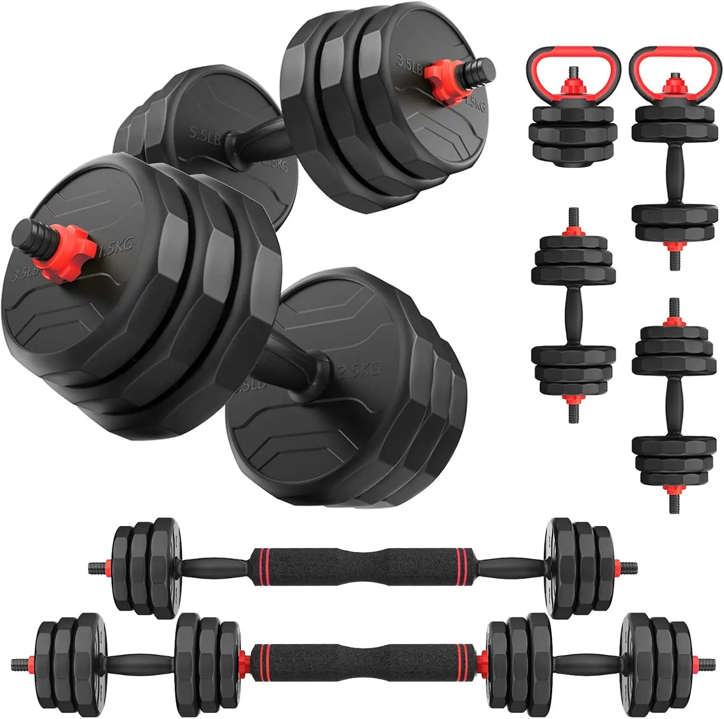 Adjustable Dumbbells, 30/40/55/60/70/80/90lbs Free Weights Dumbbells Convertible 2 or 3 in 1 Set Used as Barbell, Kettlebells