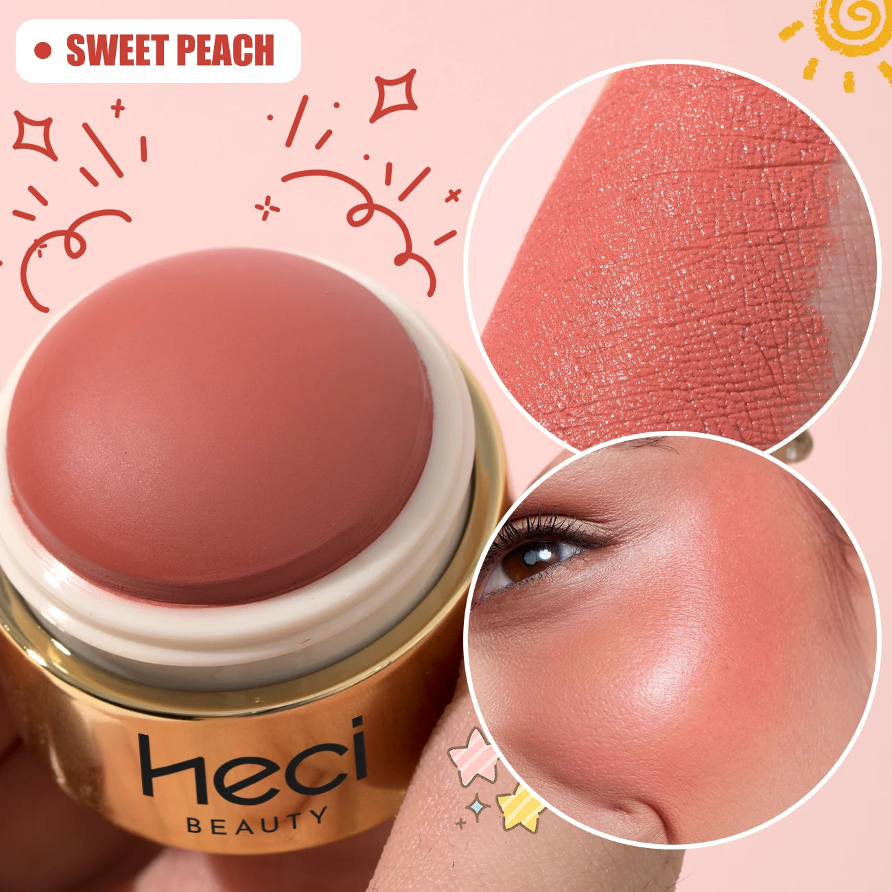 Cream blush ball,High-Pigment Formula,Semi-Matte & Powder Finish,Blendable Color blush Highlight stick for Eyes,Lips&Cheeks