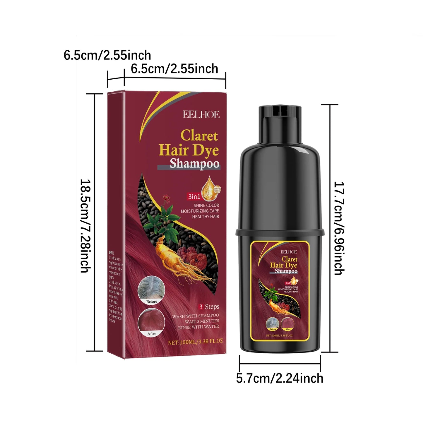 3-in-1 Hair Dyeing Shampoo Rapid Hair Dyeing Repair Dry Cleaning Nourishing Hair Roots Restoration Hair Coloring Black Shampoo