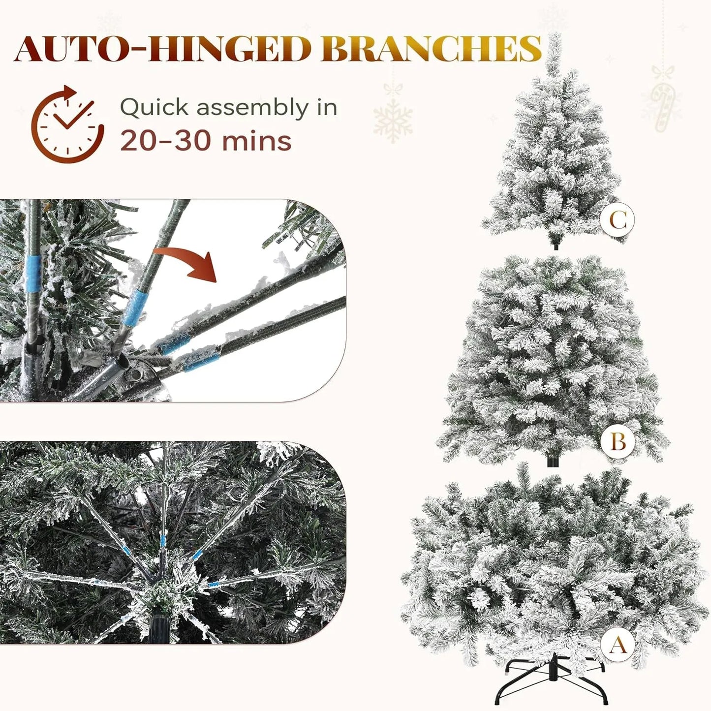 6ft Snow Flocked Artificial Full Christmas Tree Pine Tree with 880 Branch Tips