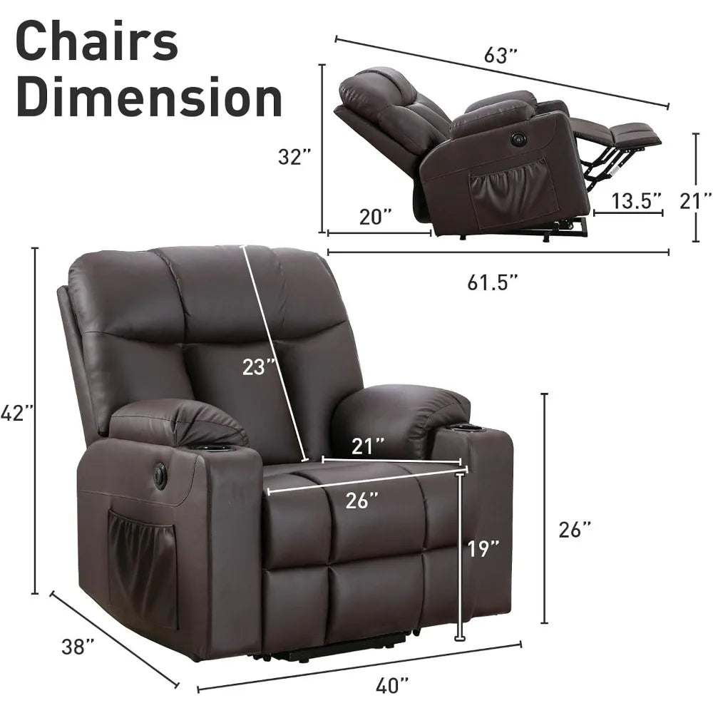 Oversized Power Lift Recliner Chair for Elderly, Faux Leather Lift Chair with Heated and Massage, Extra Wide Single Sofa