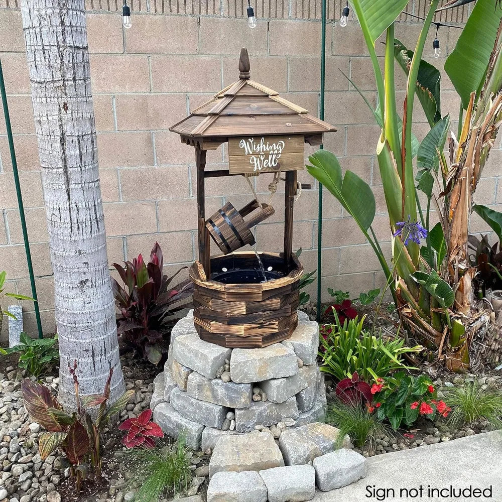 Electric Water Fountain - Outdoor 48-Inch Old-Fashioned Wooden Wishing Well Garden Fountain - for Garden, Patio, Decks