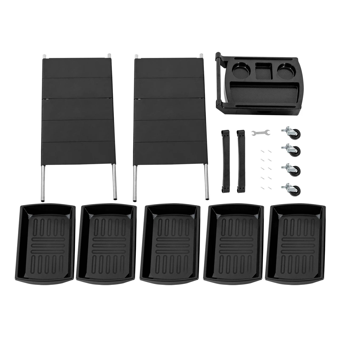 Salon Trolley, with Handle and Rolling Wheels, 5 Drawers and 2 Hair Dryer Holder Side Tray, Black