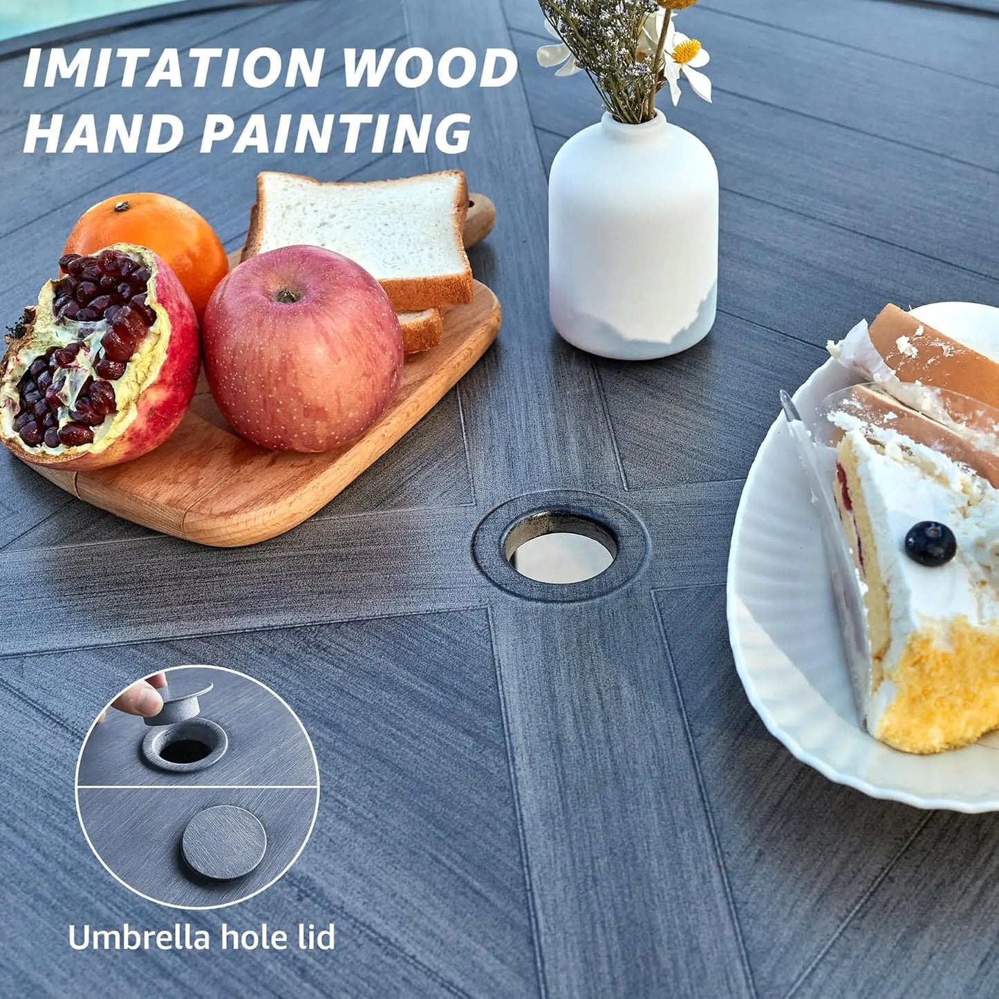 5-Piece Outdoor Patio Dining Set, 4pcs Patio Swivel Rocking Chairs and 38’’ Round Dining Table with 1.65’’ Umbrella Hole