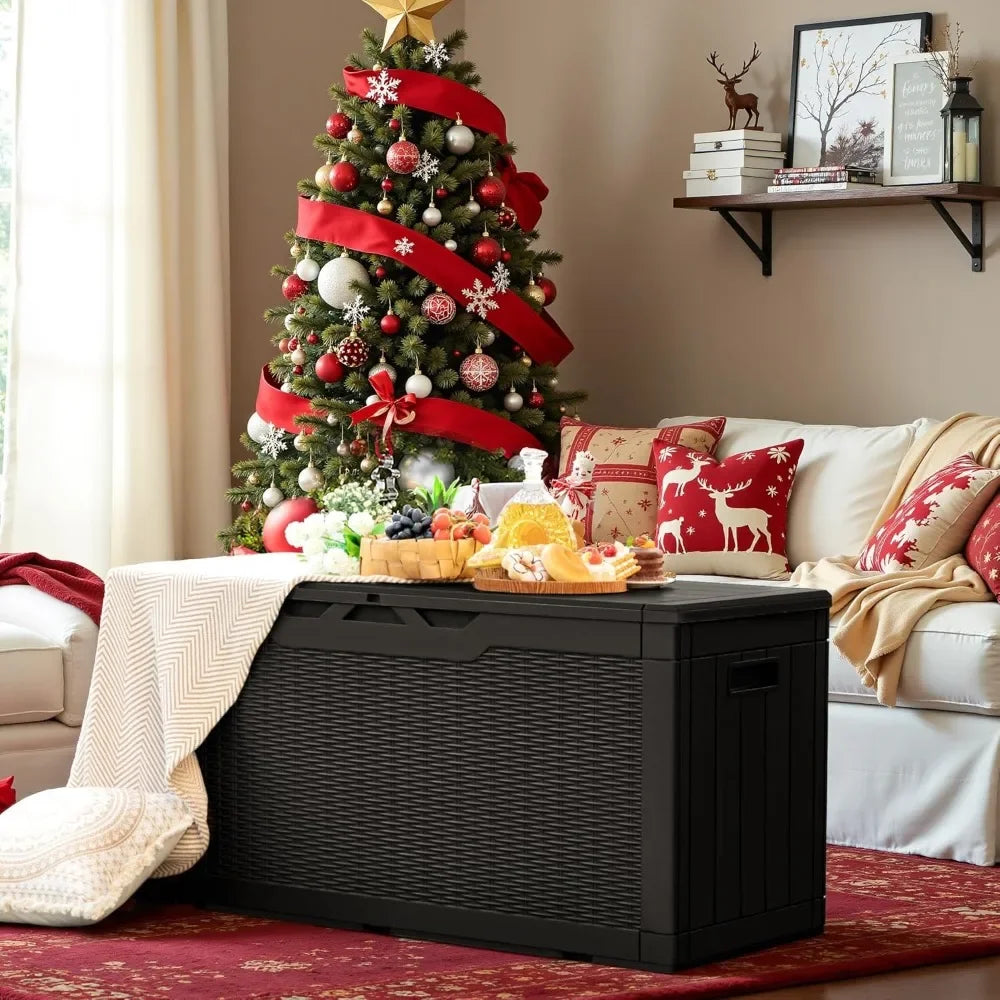 New arrivals 100 Gallon Resin Deck Box,Outdoor Large Storage Box,Weatherproof and UV Resistant,Lockable Storage Container