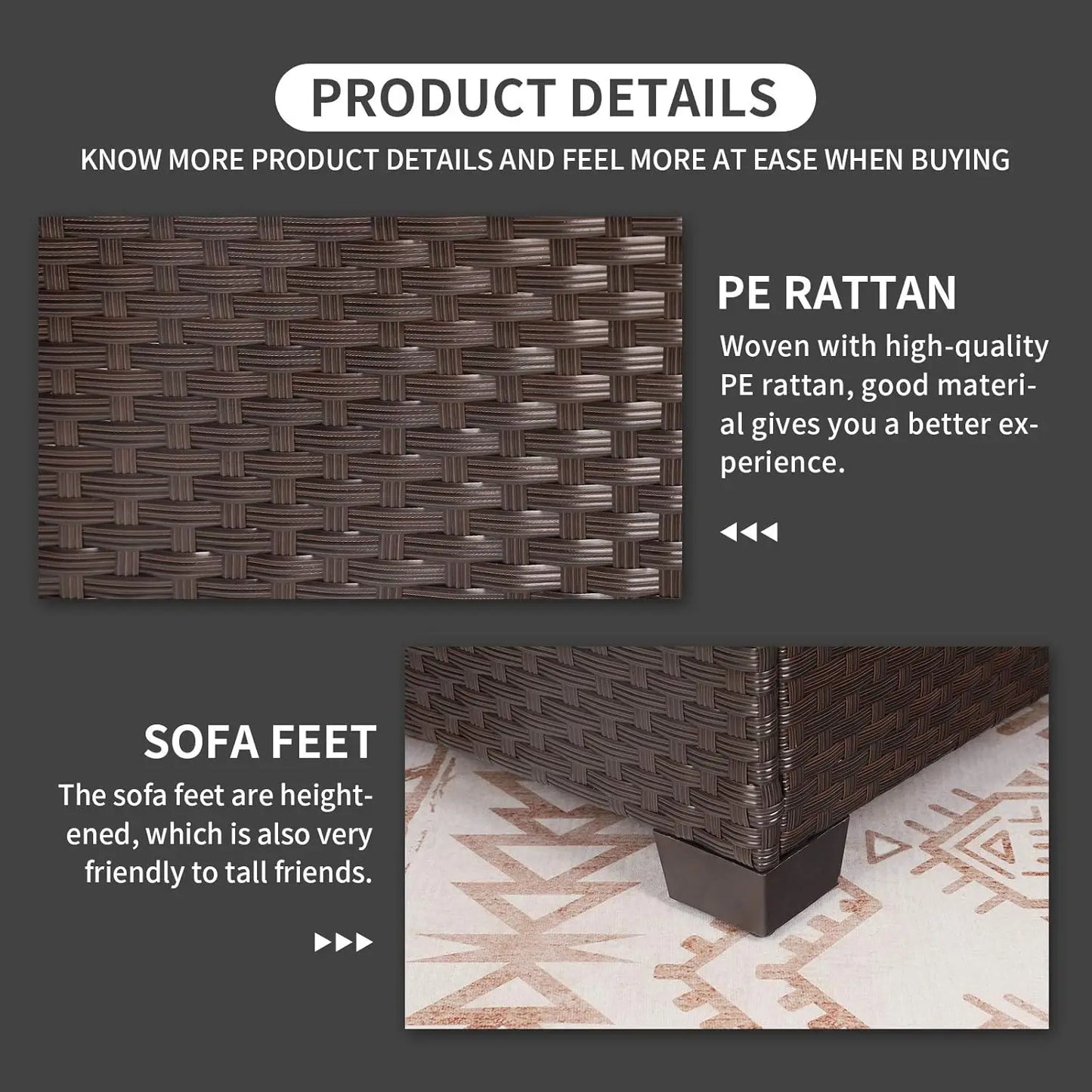 Patio Furniture Wicker Coffee Table Outdoor Garden Square Side Table with Tempered Glass Top Brown