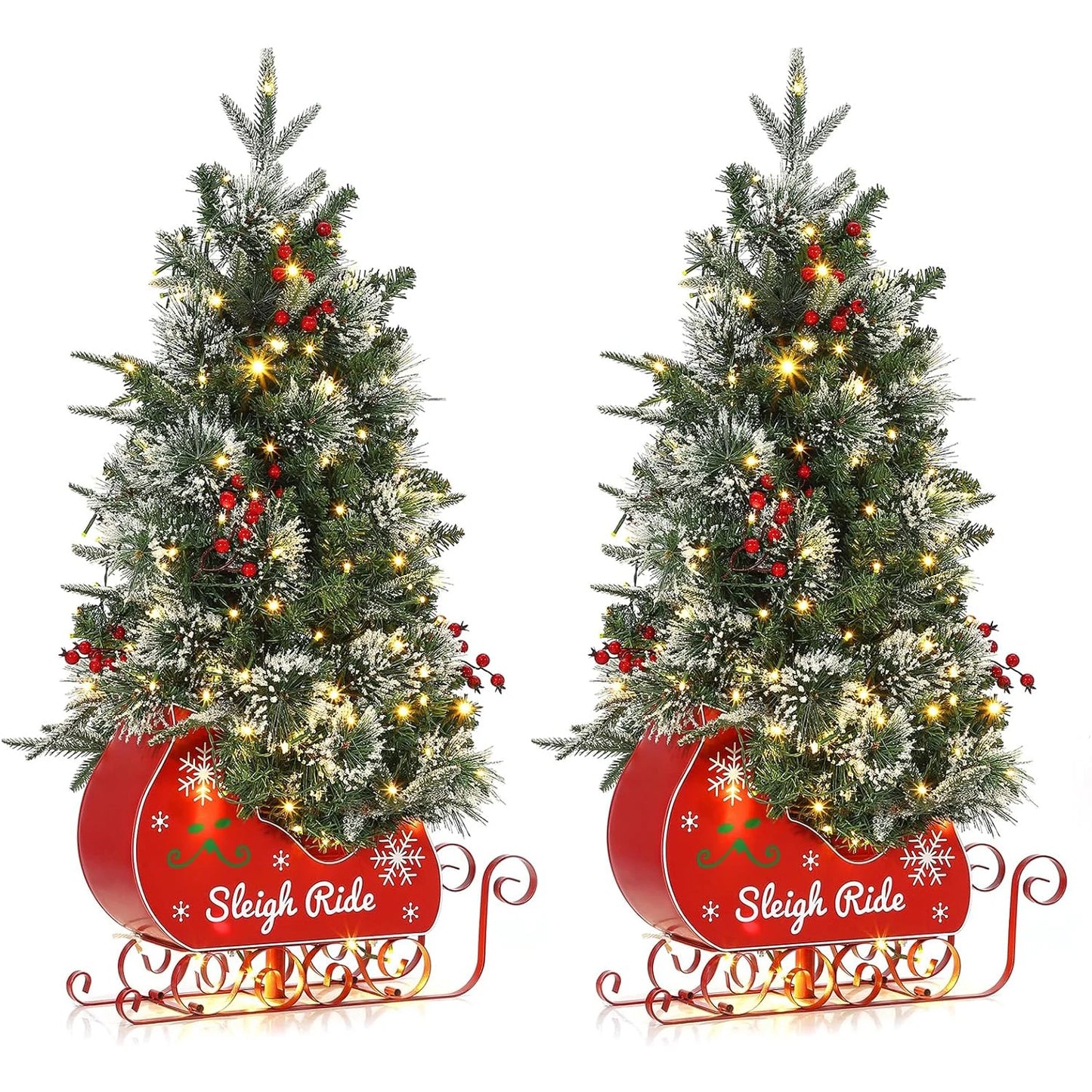 3FT Christmas Tree With 78 Lights Pre-Lit Artificial Desktop Xmas Tree With 8 Mode Includes Red Berries & Sleigh Base