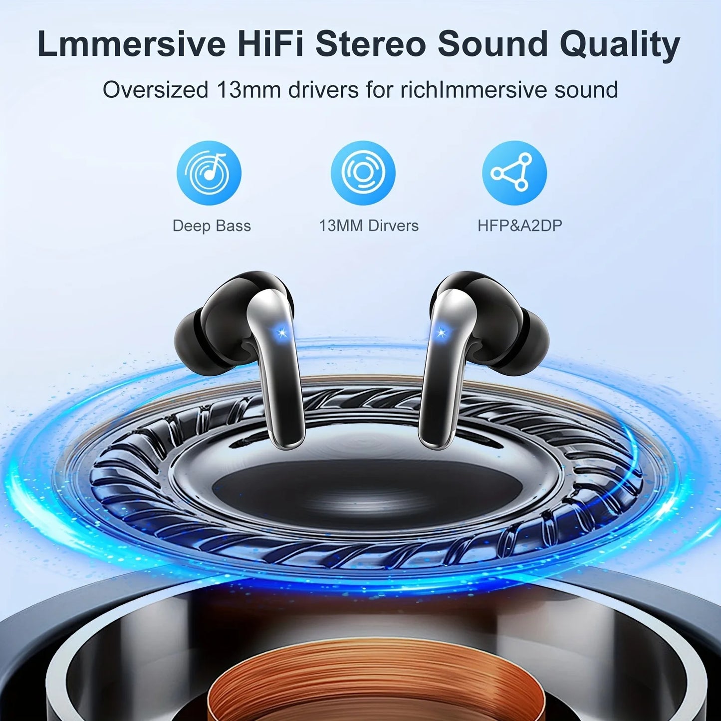 Wireless Earbuds, Bluetooth 5.3 Headphones Stereo Deep Bass with LED Display, 56H Playtime with Noise Cancelling Mic