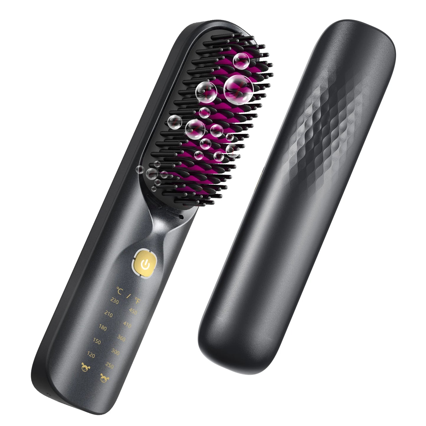 Cordless 2-in-1 Straight Hair Comb & Curler 10000mAh Battery Negative Ion USB Charging 30s Heat Up Travel-Friendly Styling Brush