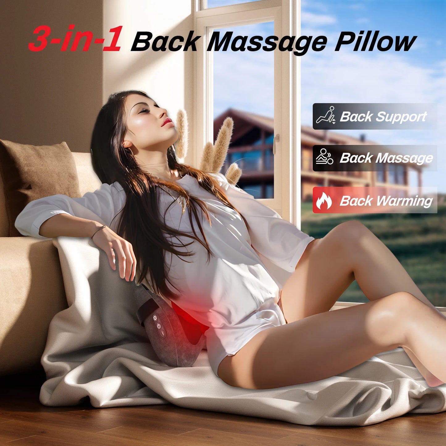 MERACH Back Massager Heated Support Pillow with 4 Shiatsu Massage Heads Memory Foam Cordless Use for Office Car or Home Chair