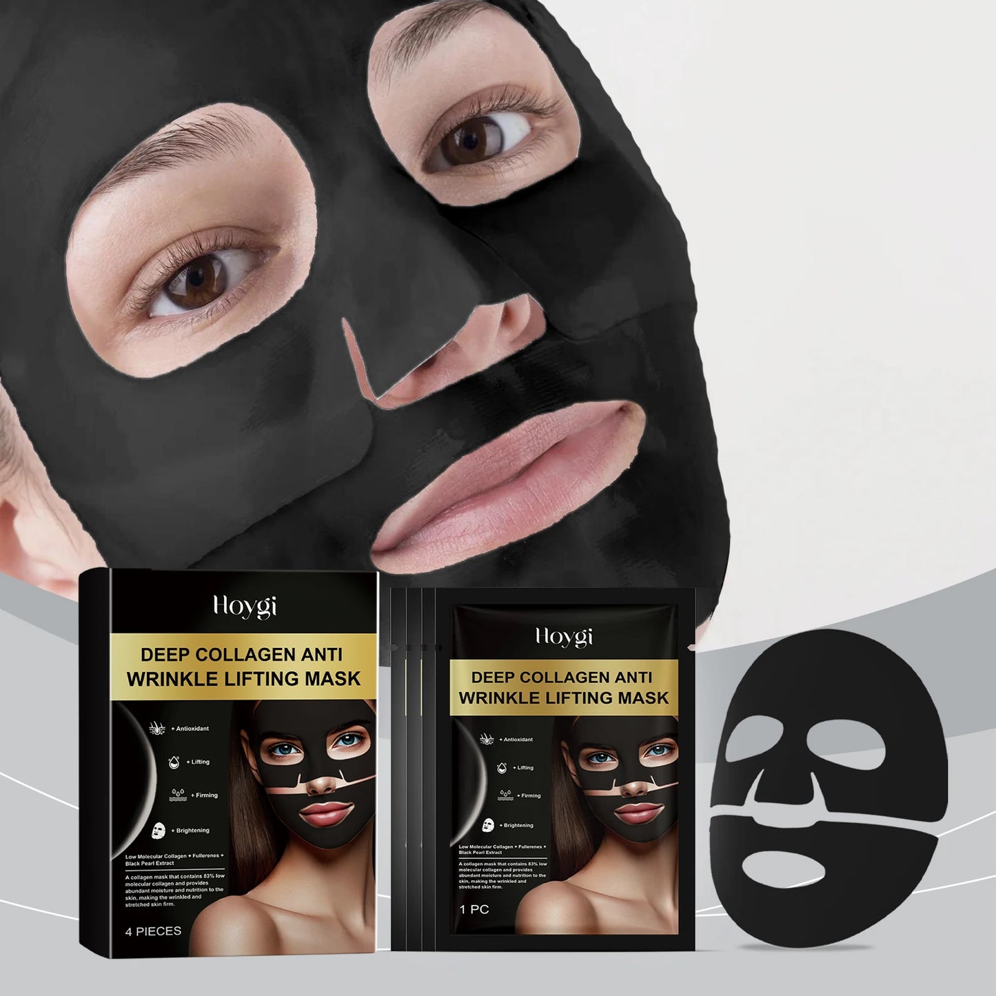 Hoygi 4pcs Collagen Face Mask Moisturizing Skincare Rejuvenation Pores Shrink Hydrating Facial Fade Fine Lines Nourish Face Mask