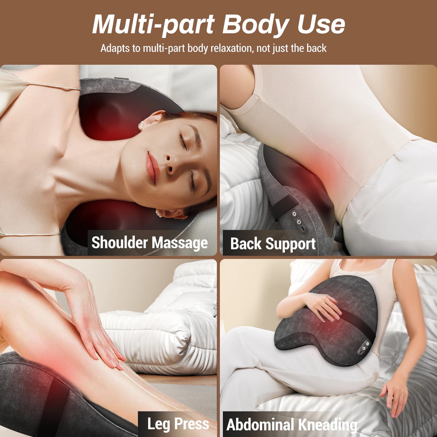 MERACH Back Massager Heated Support Pillow with 4 Shiatsu Massage Heads Memory Foam Cordless Use for Office Car or Home Chair