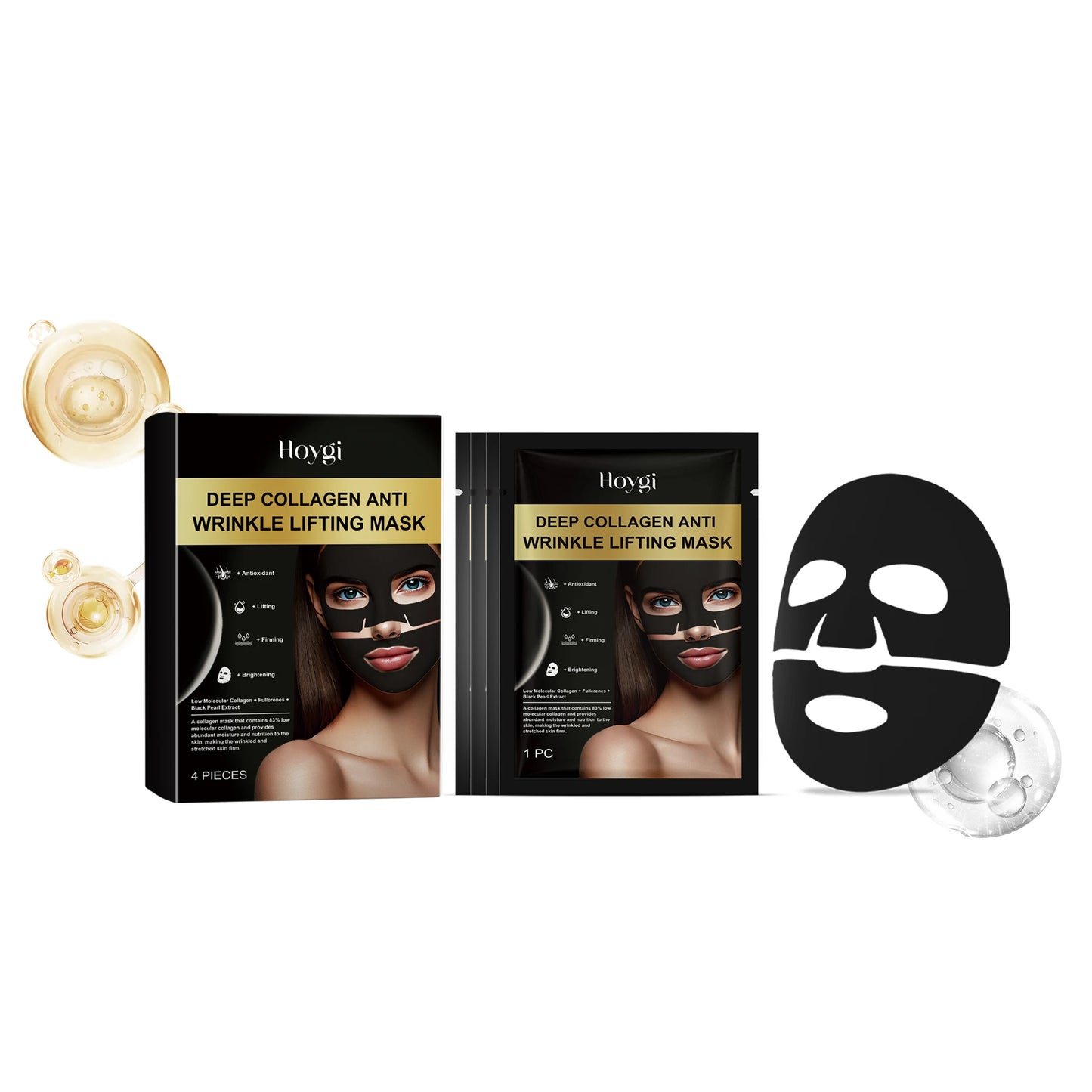 Hoygi 4pcs Collagen Face Mask Moisturizing Skincare Rejuvenation Pores Shrink Hydrating Facial Fade Fine Lines Nourish Face Mask