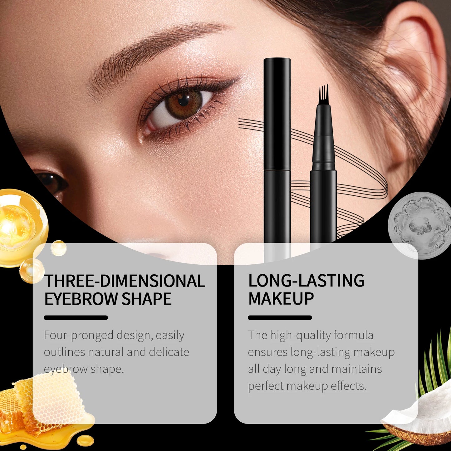 EELHOPE 4-Forks Eyebrow Pencil Natural Brown/Black Long-Lasting Waterproof Sweatproof Eye Makeup Beauty Eye Brow Pen Full Size