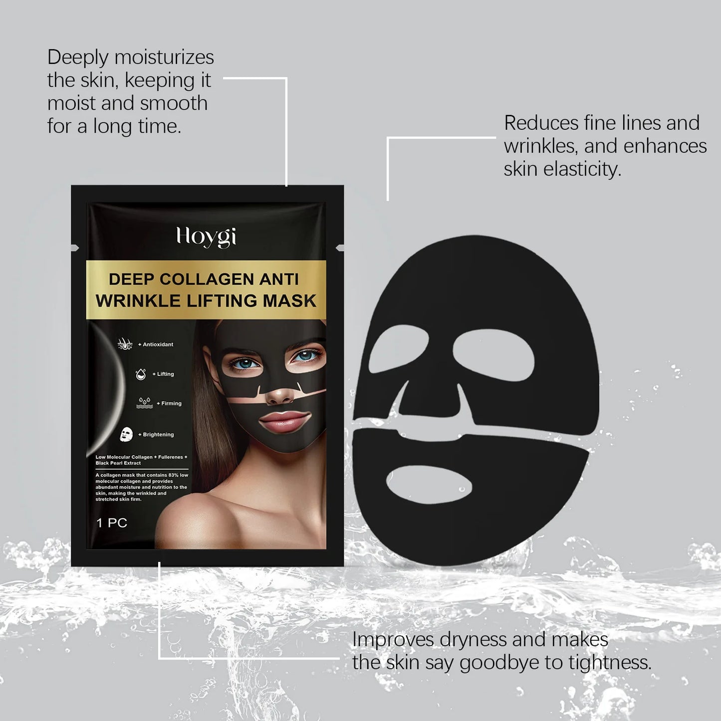 Hoygi 4pcs Collagen Face Mask Moisturizing Skincare Rejuvenation Pores Shrink Hydrating Facial Fade Fine Lines Nourish Face Mask