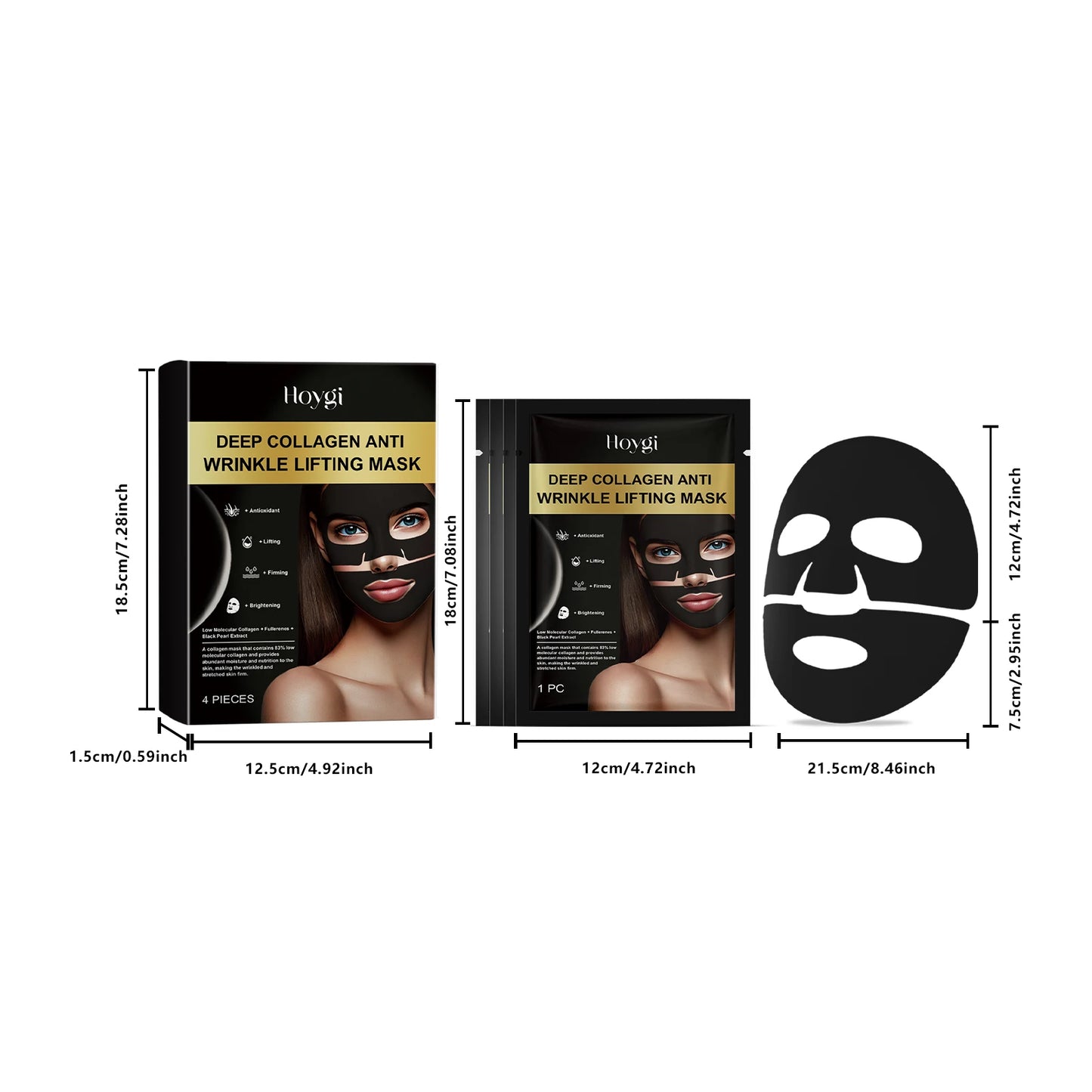 Hoygi 4pcs Collagen Face Mask Moisturizing Skincare Rejuvenation Pores Shrink Hydrating Facial Fade Fine Lines Nourish Face Mask
