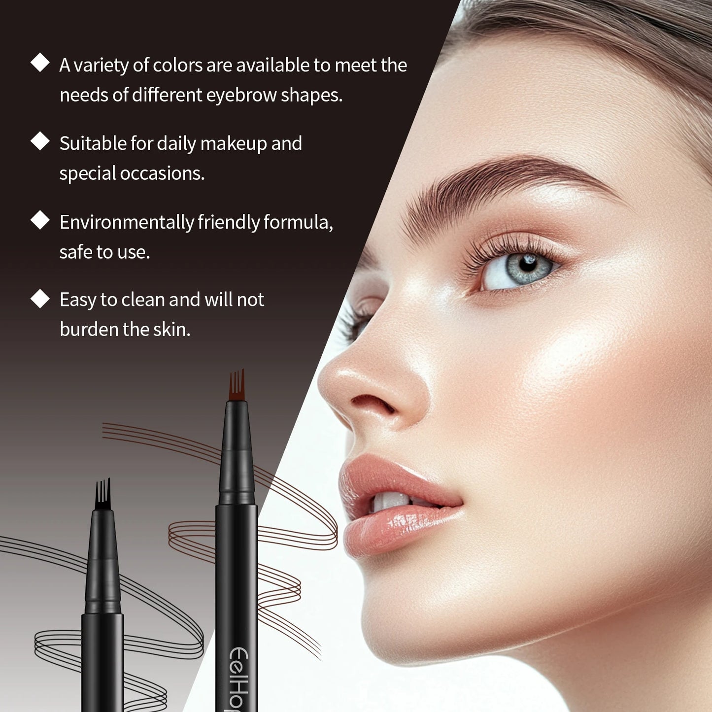 EELHOPE 4-Forks Eyebrow Pencil Natural Brown/Black Long-Lasting Waterproof Sweatproof Eye Makeup Beauty Eye Brow Pen Full Size