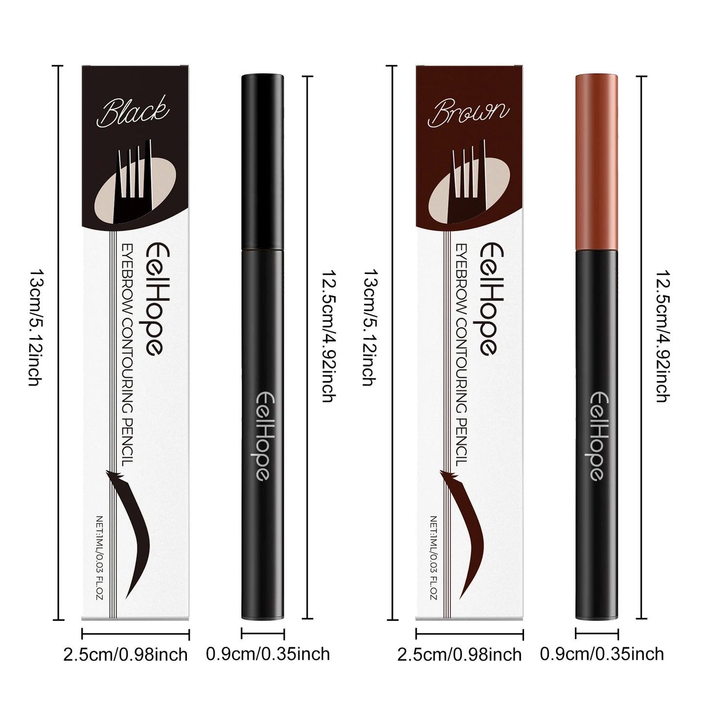 EELHOPE 4-Forks Eyebrow Pencil Natural Brown/Black Long-Lasting Waterproof Sweatproof Eye Makeup Beauty Eye Brow Pen Full Size