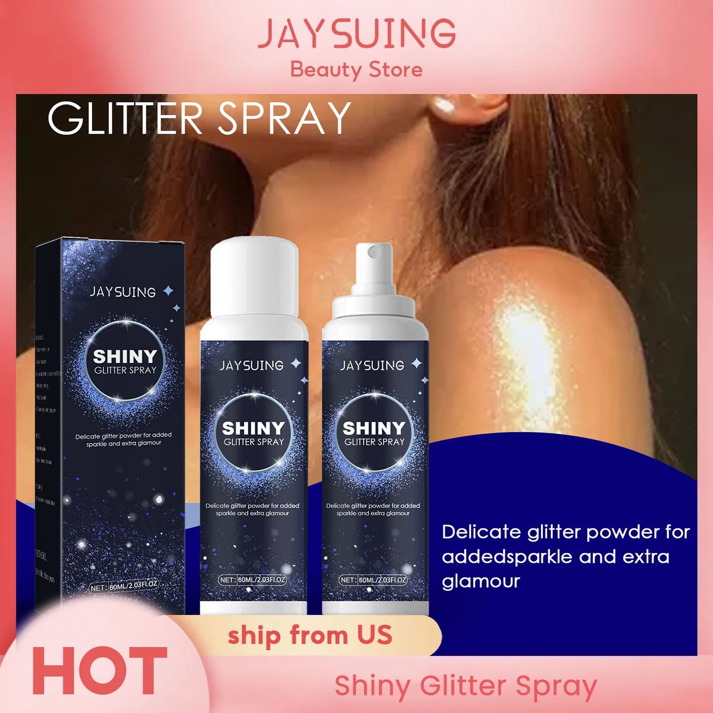 Brighten Shiny Glitter Spray Lasting Highlighter Face Body Glitter Powder Shimmer Halloween Party Nightclub Clothes Decoration