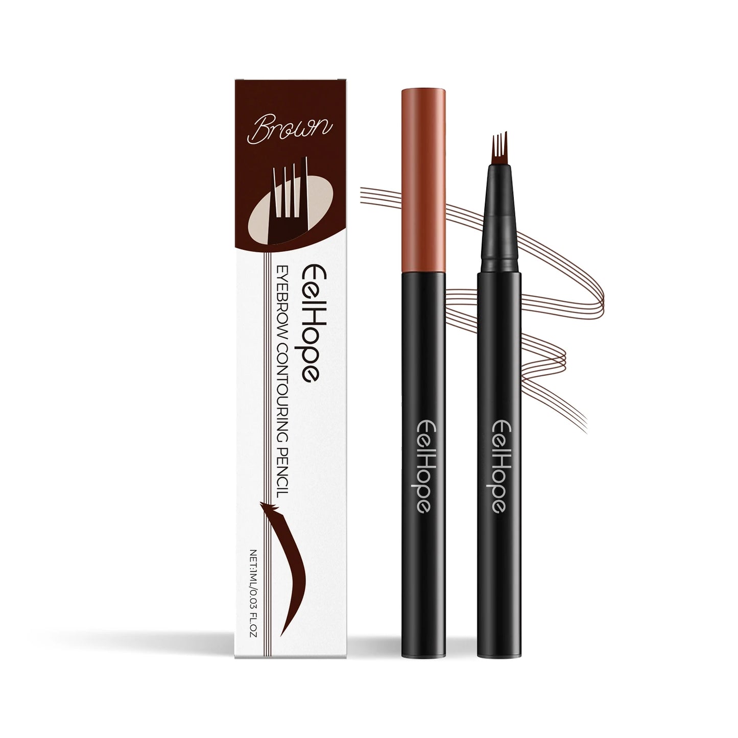 EELHOPE 4-Forks Eyebrow Pencil Natural Brown/Black Long-Lasting Waterproof Sweatproof Eye Makeup Beauty Eye Brow Pen Full Size