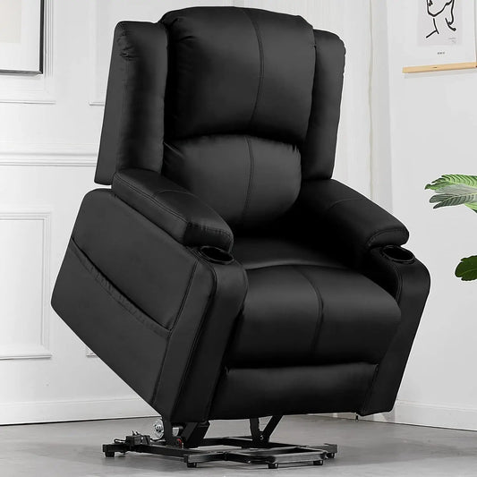 Comhoma Power Lift Recliner for Elderly, Lift Chair with Heat and Massage, Pu Recliner Sofa with Cup Holder