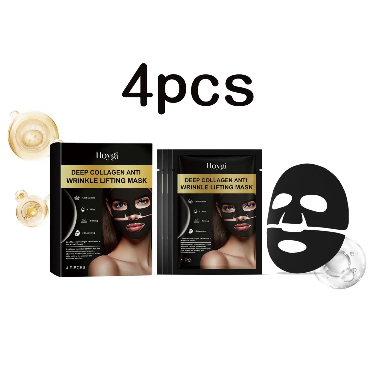Hoygi 4pcs Collagen Face Mask Moisturizing Skincare Rejuvenation Pores Shrink Hydrating Facial Fade Fine Lines Nourish Face Mask