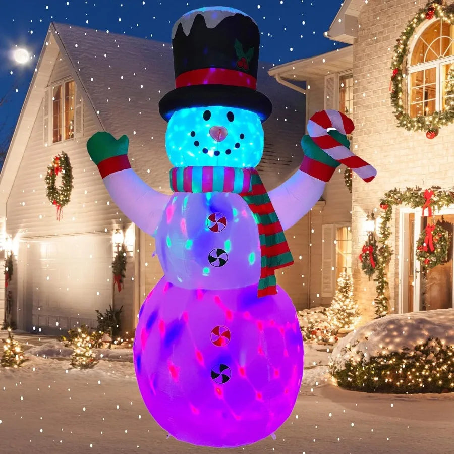 8FT Inflatable Snowman Christmas Outdoor Yard Decorations for Holiday Party Giant Tall Cute BlowUp Decoration with Builtin Colo