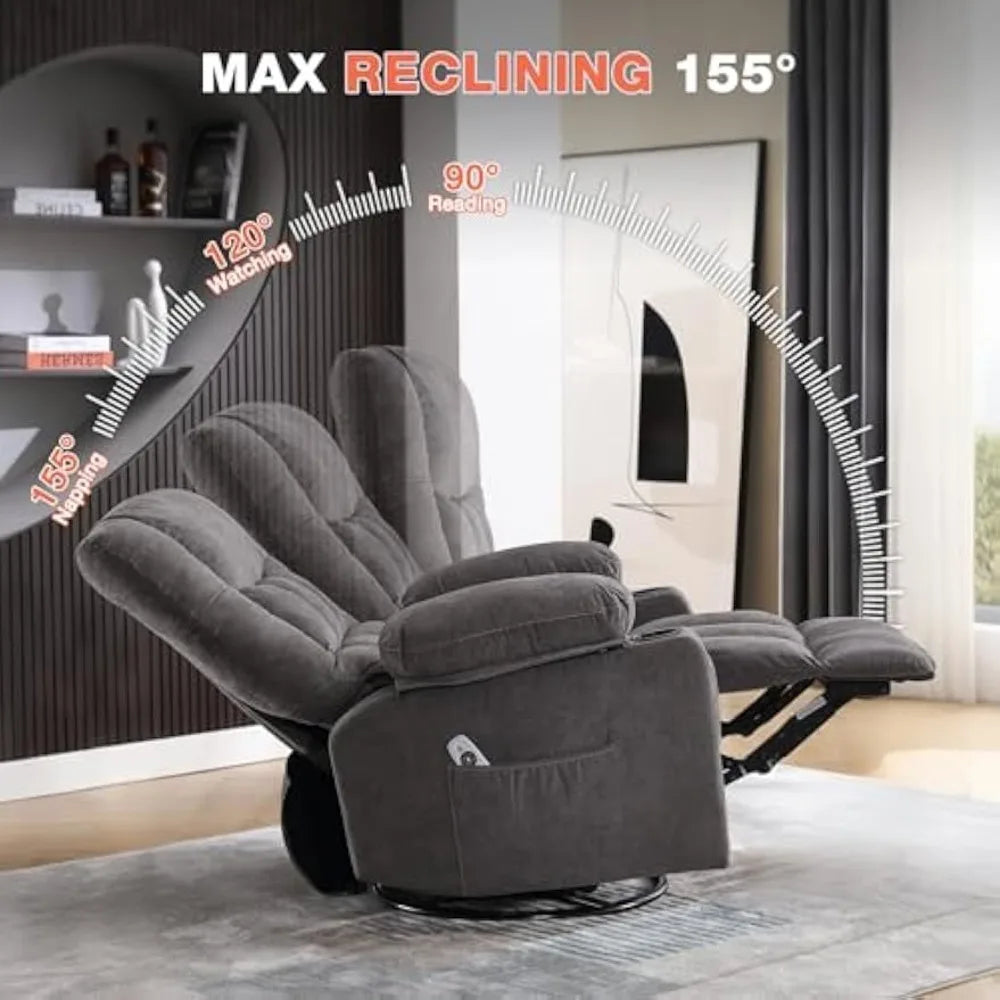 Massage Swivel Recliner Chair, Oversized Rocker Recliner with Vibration Massage and Lumbar Heat Ergonomic Rocker Chair for Livin