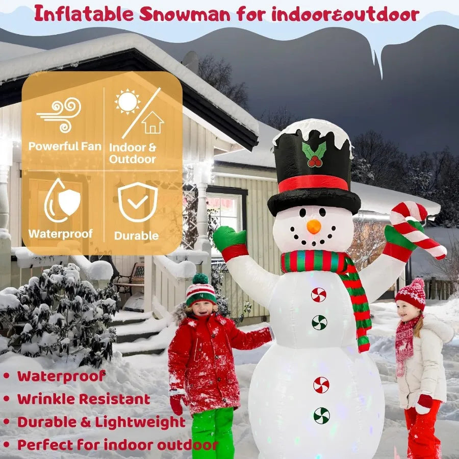 8FT Inflatable Snowman Christmas Outdoor Yard Decorations for Holiday Party Giant Tall Cute BlowUp Decoration with Builtin Colo