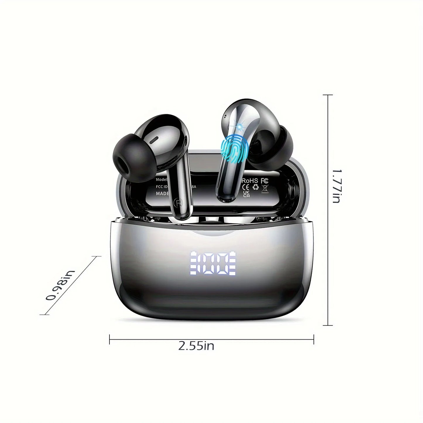 Wireless Earbuds, Bluetooth 5.3 Headphones Stereo Deep Bass with LED Display, 56H Playtime with Noise Cancelling Mic