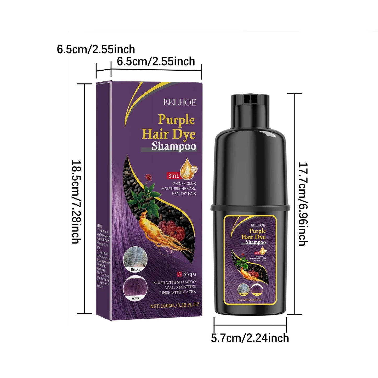 3-in-1 Hair Dyeing Shampoo Rapid Hair Dyeing Repair Dry Cleaning Nourishing Hair Roots Restoration Hair Coloring Black Shampoo