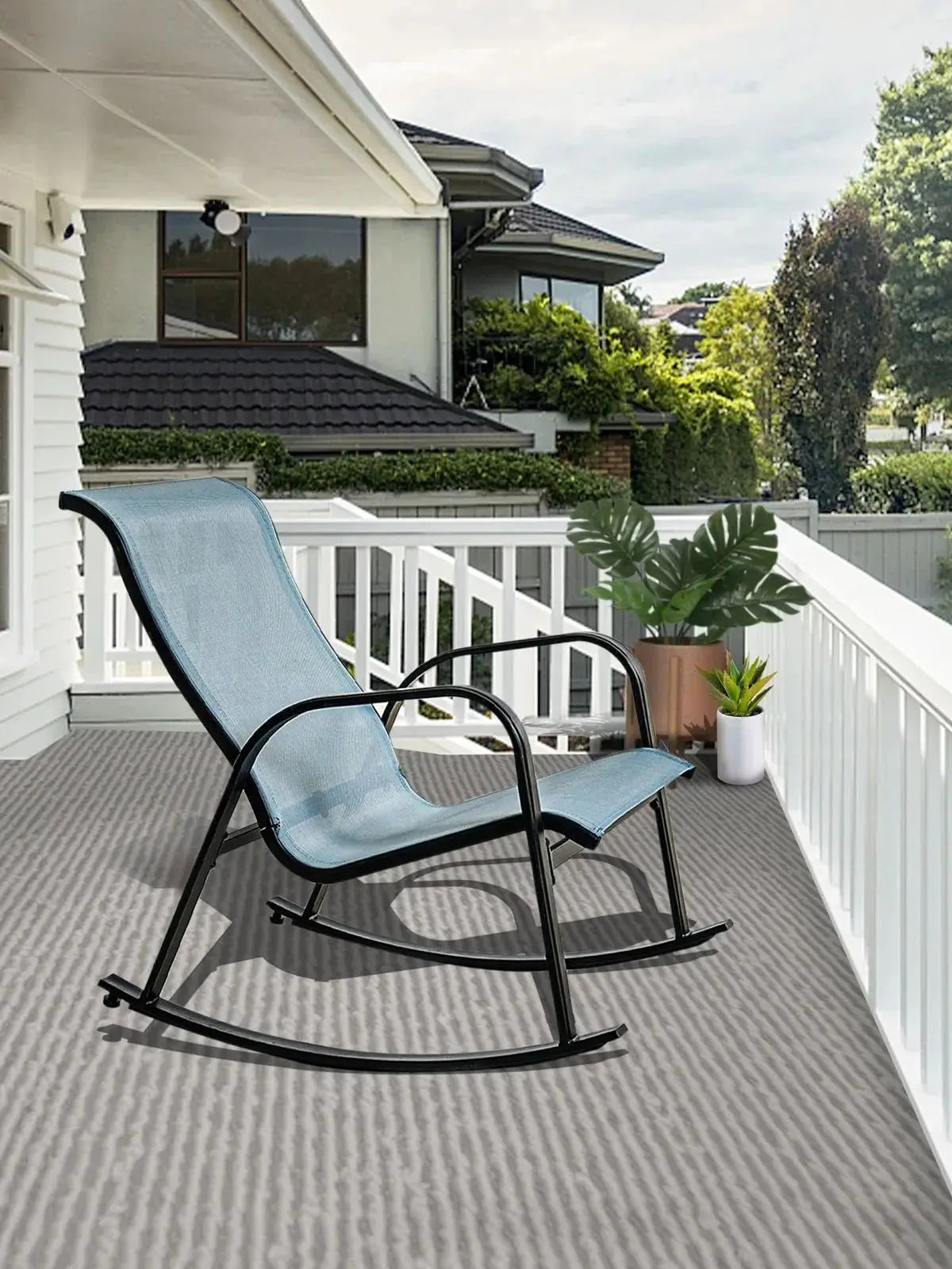 Mesh Sling Rocking Chair,Outdoor E-coated Steel Rocker Seating Furniture for Front Porch Garden Patio Backyard