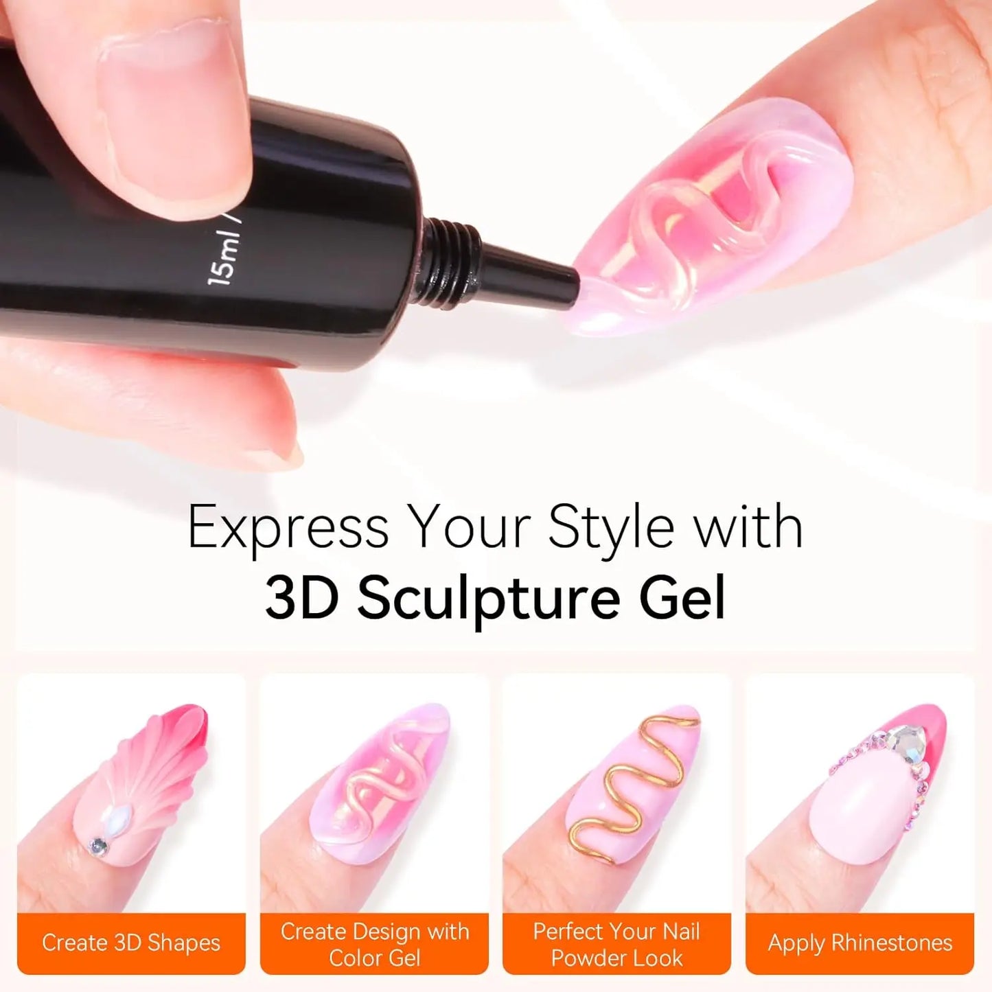 Makartt 3D Gel - Nail Sculpting Gel Nail Glue 15g No Wipe Clear Black Gel Polish for Nail Designs DIY Nail Art Drawing, Molding