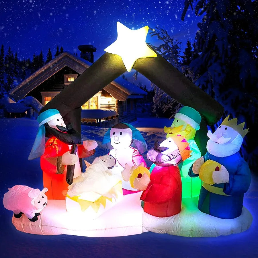 Christmas Inflatable Nativity Sets for Christmas Outdoor Decoration with Flashing LED LightsOutdoor Inflatable Nativity Scene S