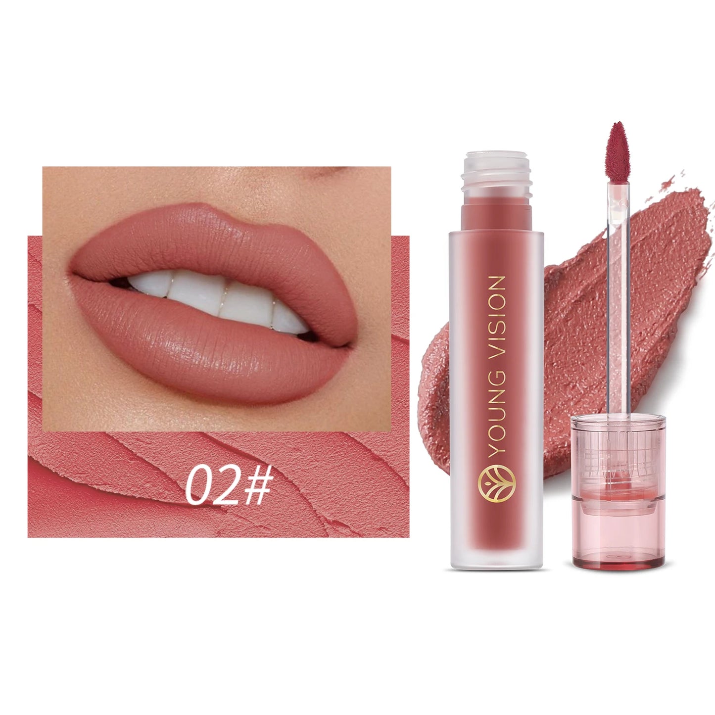 YOUNG VISION's 6-color Matte Velvet Lip Paste is a non-sticky, long-lasting liquid lipstick that is comfortable to wear.