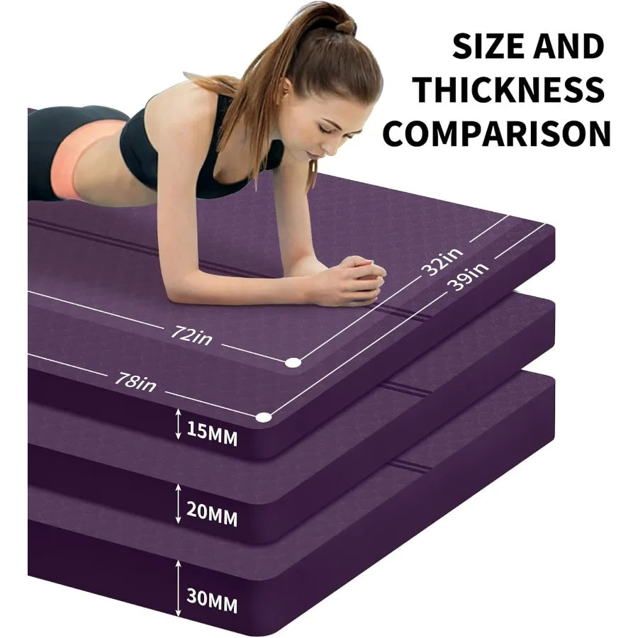 Large Thick Exercise Mat for Fitness Yoga Pilates Stretching and Floor Exercises 15mm 20mm 30mm Cushioning Support for Women an