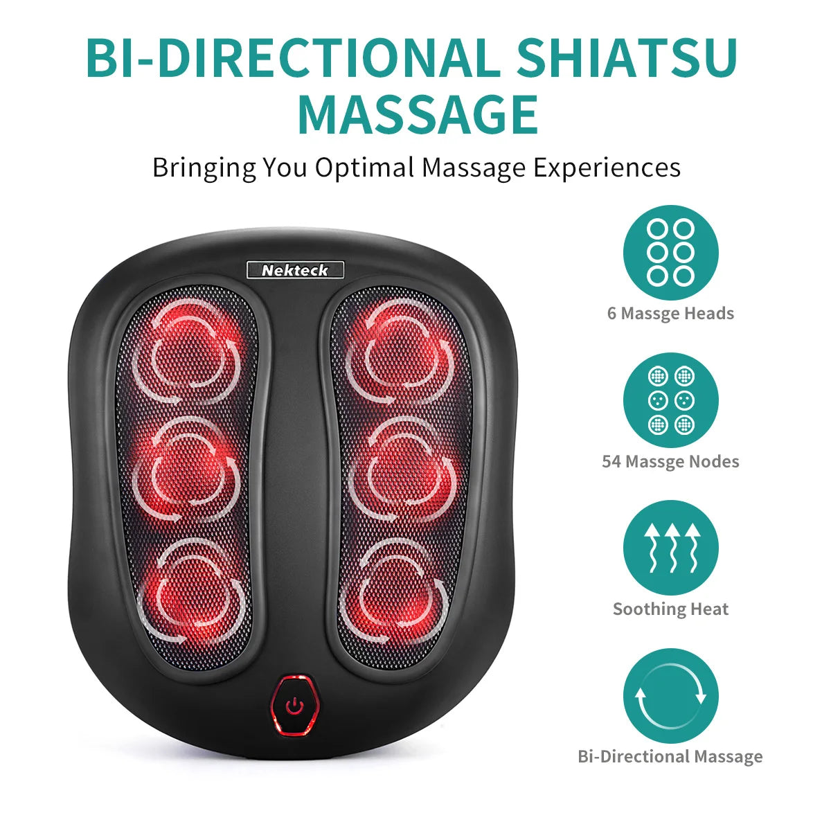 Nekteck Foot Massager with Heat to Relieve Painful Sores, Shiatsu Heated Electric Kneading Foot Massager for Plantar Fasciitis,