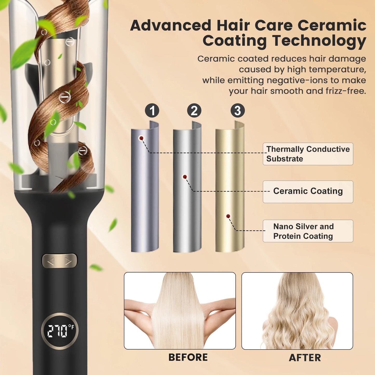 SEJOY Auto Curling Iron, Professional Anti-Tangle Auto Hair Curler with 1.0-inch Rotating Barrel, 5 Temps  and Auto Shut-Off