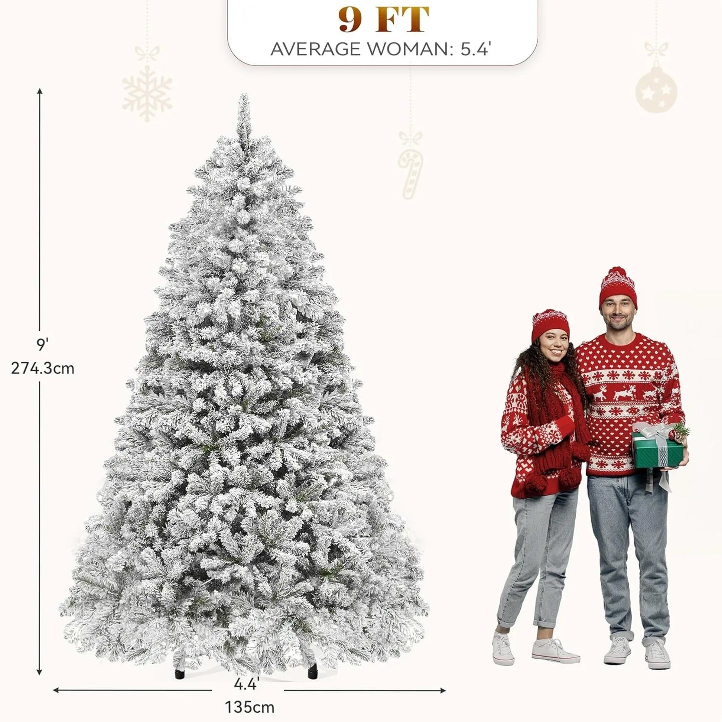 9ft Prelit Snow Flocked Christmas Tree with Remote Hinged Pine Christmas Tree