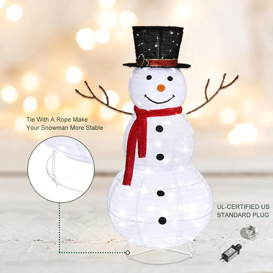 4ft Lighted Snowman Outdoor Christmas Decorations with Twinkle Lights and Red Scarf Foldable White Snowman Figure for Indoor an