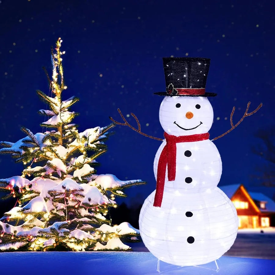 4ft Lighted Snowman Outdoor Christmas Decorations with Twinkle Lights and Red Scarf Foldable White Snowman Figure for Indoor an