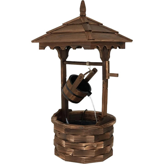 Electric Water Fountain - Outdoor 48-Inch Old-Fashioned Wooden Wishing Well Garden Fountain - for Garden, Patio, Decks