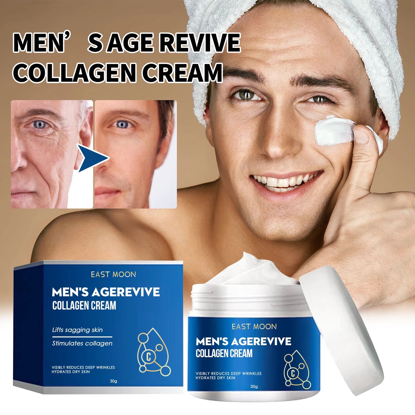 Men's Agerevive Collagen Cream Lighten Fine Lines, Anti-Wrinkle Firming Skin and anti-aging Protective Collagen Moisturizer